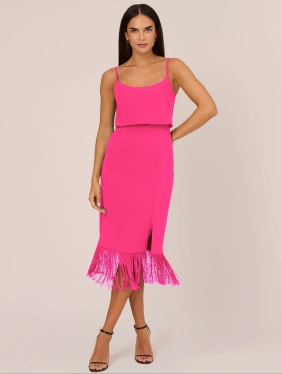 Adrianna Papell Dresses & Skirts - Aidan Mattox Adrianna Papell Women’s Size 12 Hot Pink Fringe Hem Dress Strappy